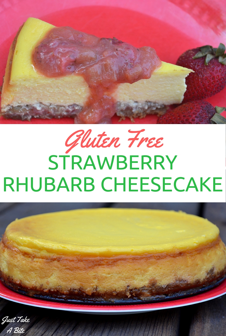 This Gluten Free strawberry rhubarb cheesecake is perfect for any summer celebration.