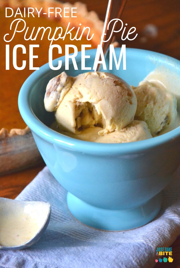 This dairy-free pumpkin pie ice cream is filled with pumpkin and spice and crunchy pieces of pie crust. It is the perfect dessert for transitioning from summer into fall.