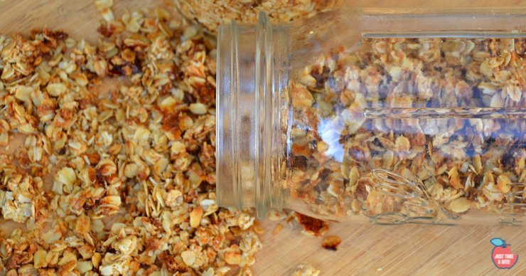 Kettle corn granola is a little salty and little sweet. You get the flavor of kettle corn in your breakfast bowl!