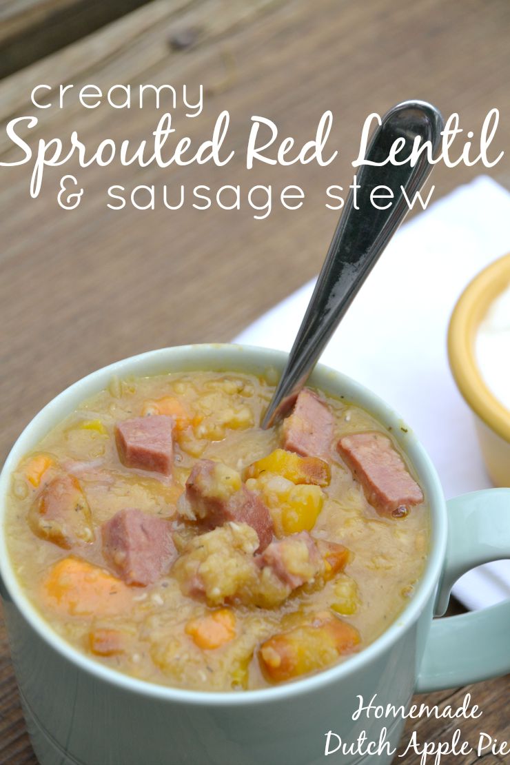 Creamy Sprouted Red Lentil and Sausage Stew