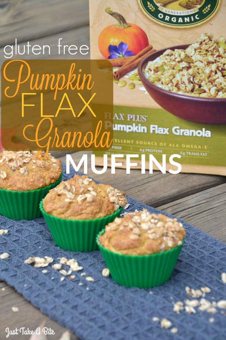 Gluten Free Pumpkin Flax Granola Muffins | Just Take A Bite | A gluten and egg free muffin packed with pumpkin and flax seeds plus granola for extra crunch