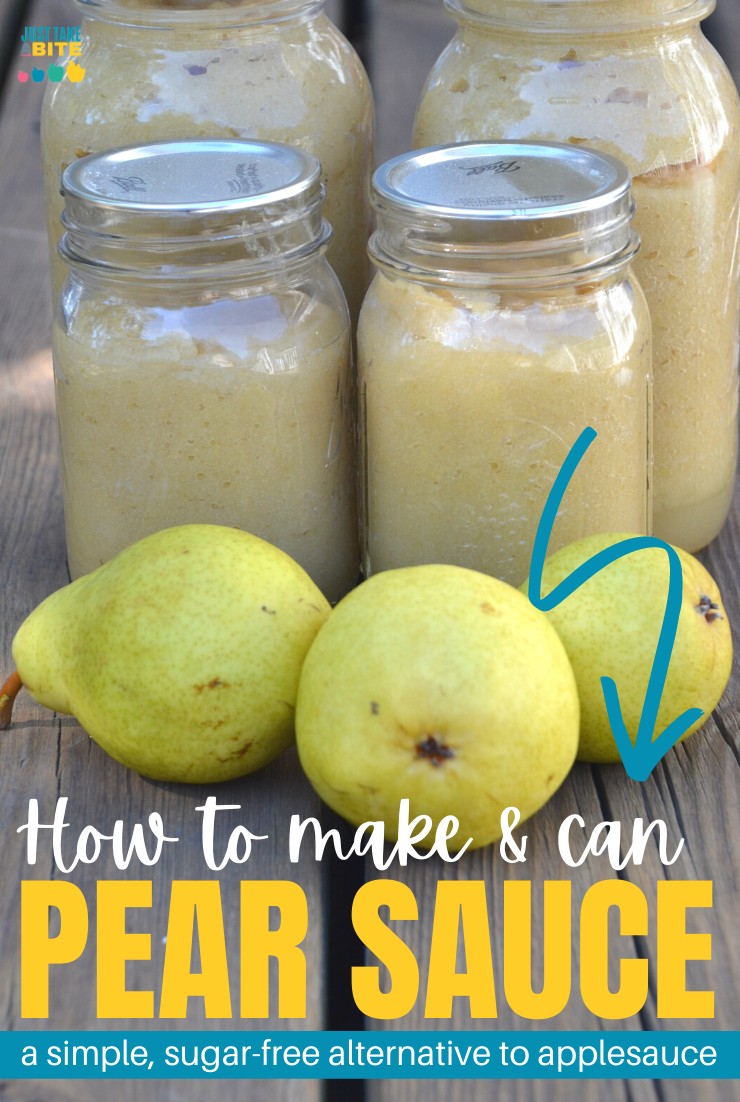An easy solution for preserving pears without spending hours in the kitchen - how to make and can pear sauce. A great no-sugar-added alternative to applesauce. #canning #realfood #healthykids #pearsauce