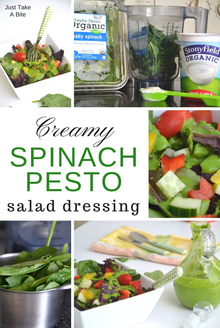 Ready to dress up your summer salad? In less than five minutes this creamy spinach pesto salad dressing goes from the blender to your bowl!