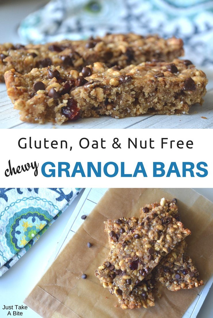 Missing your beloved granola bars because you can't have oats? Problem solved! These oat and nut free chewy granola bars have the taste and texture of oats. You'll never miss them!!