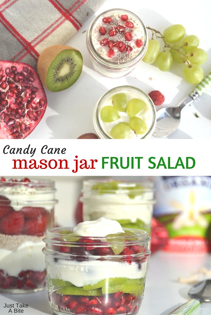 Looking for that perfect Christmas breakfast or dessert? This adorable and easy candy cane mason jar fruit salad is great for both kids and adults!